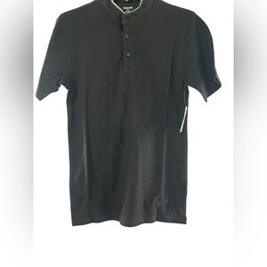NWT Abound Black Men's Collarless Polo with White Trim Shirt XXS